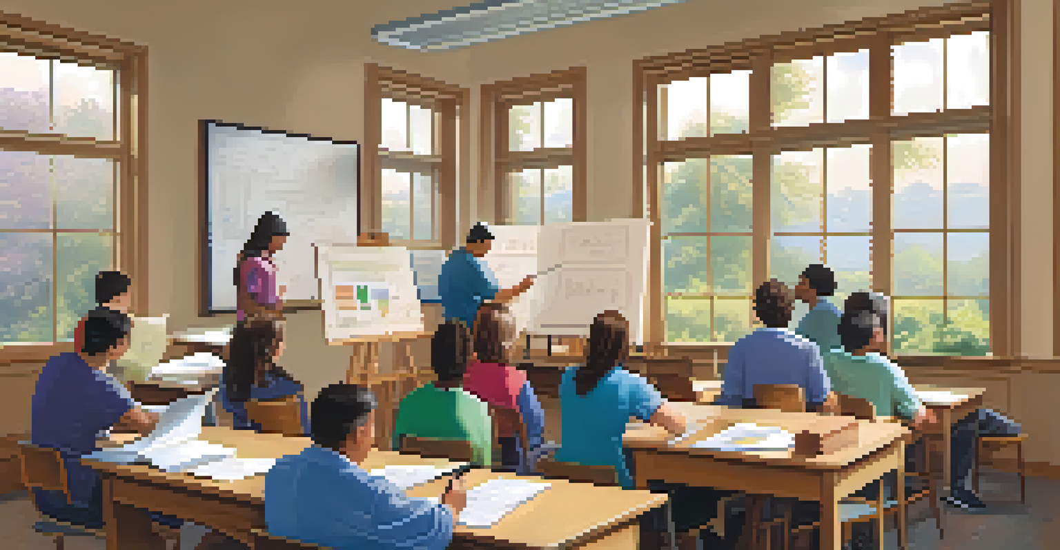 Adults participating in a job training workshop in a cozy classroom, with an instructor and educational materials around.