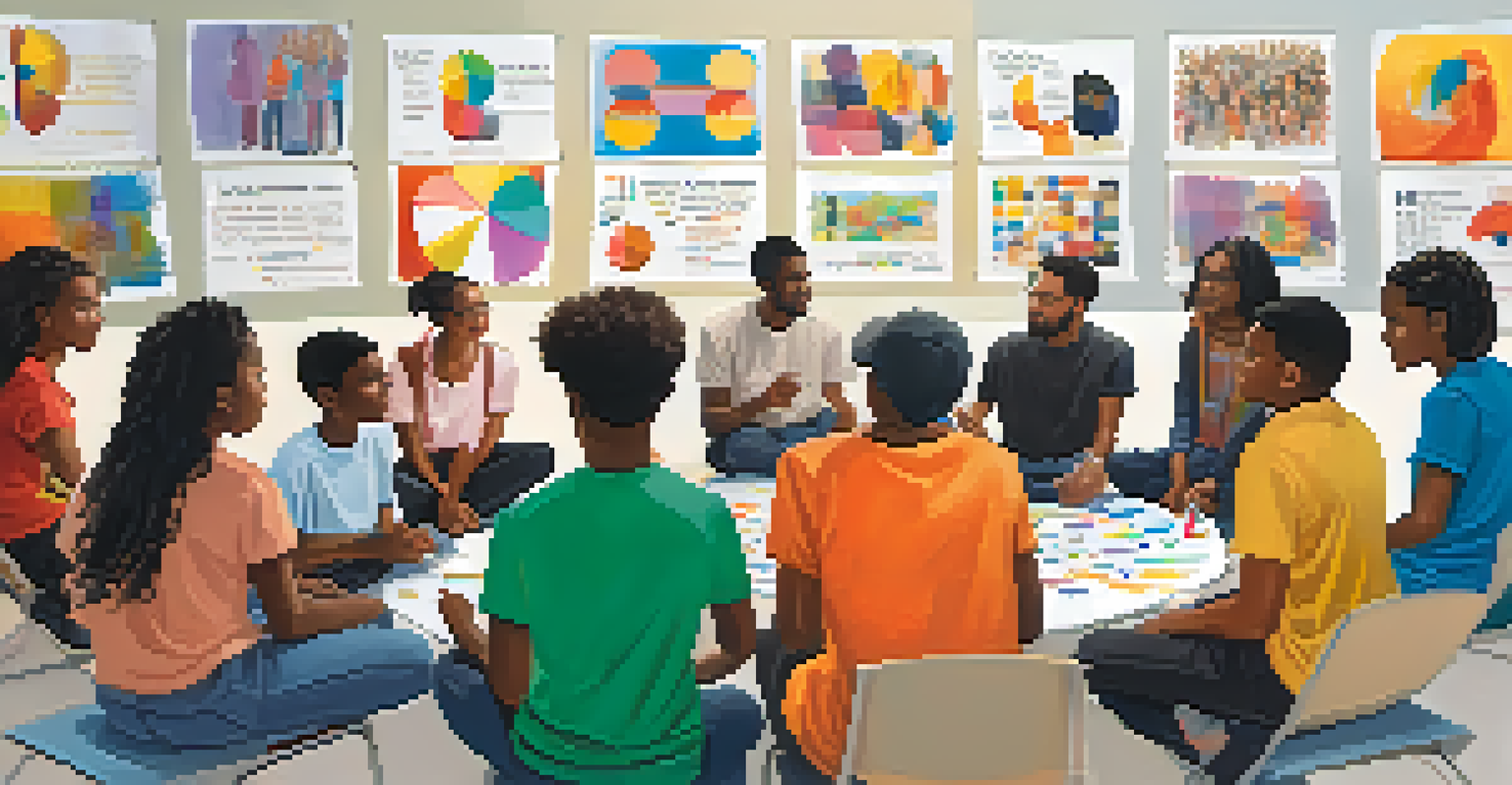 A group of young individuals engaged in a mentorship workshop, seated in a circle and sharing ideas with a facilitator in a bright, inviting room.