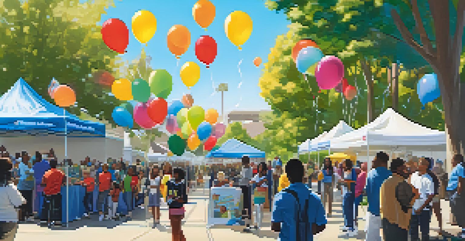Council members interacting with residents at an outdoor event, with informational booths and families enjoying the day.