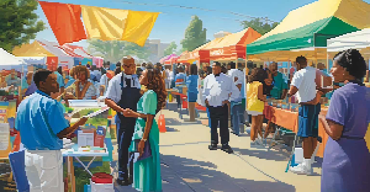 A vibrant outdoor health fair in Compton with families engaging in health screenings and educational activities under a sunny sky.