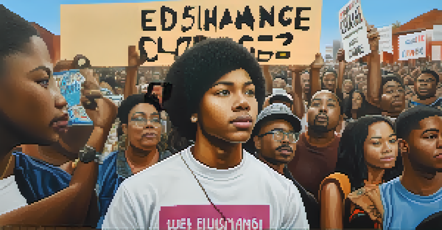 A young activist in Compton holding a sign that reads 'We Demand Change' amidst a diverse crowd at a peaceful protest.