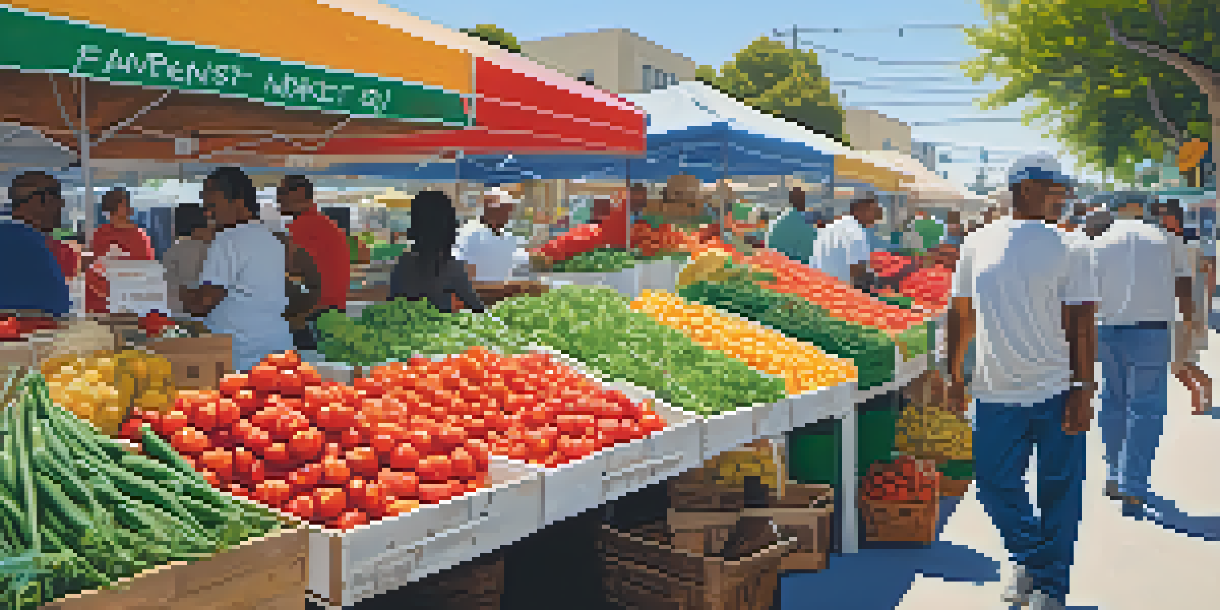 A lively farmers' market in Compton filled with fresh produce, local vendors, and customers enjoying the community atmosphere.