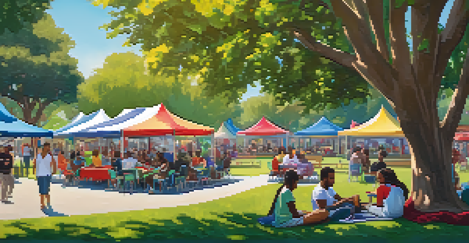 A community park in Compton bustling with families enjoying picnics, children playing, and a band performing, all in a sunny atmosphere.