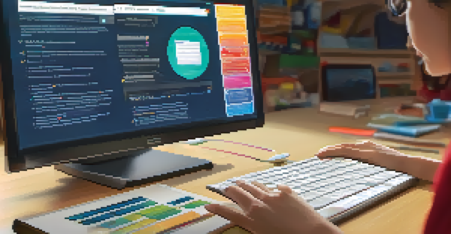 Close-up of a computer screen showing an interactive digital literacy training module with a person's hands on the keyboard in a warm-lit environment.