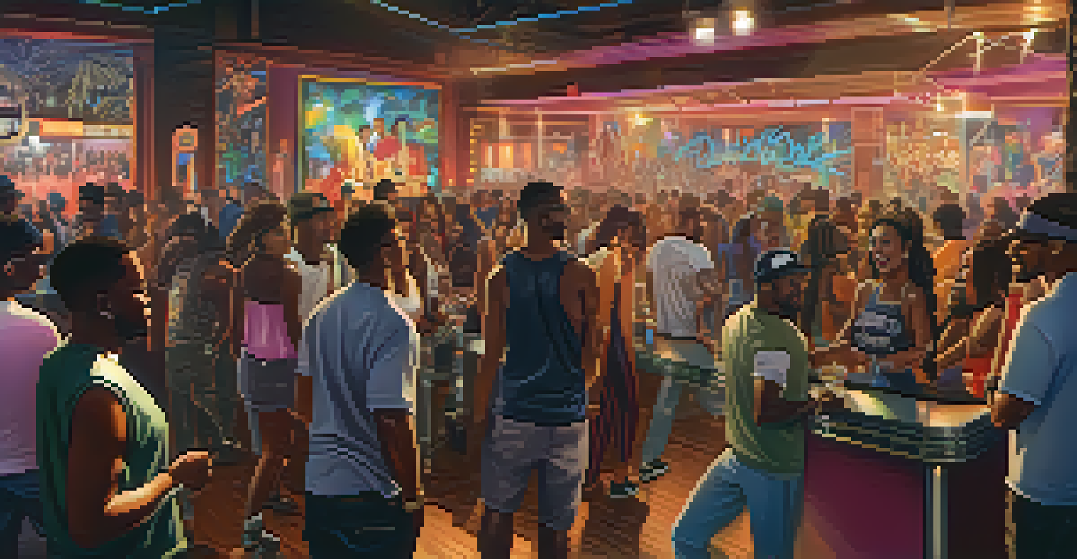 A modern nightclub in Compton bustling with a diverse crowd enjoying a themed night with hip-hop culture elements.