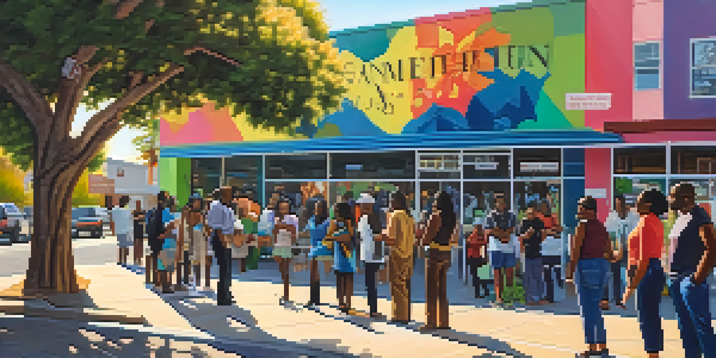 A community meeting in Compton focused on environmental advocacy with residents discussing in front of a colorful mural.