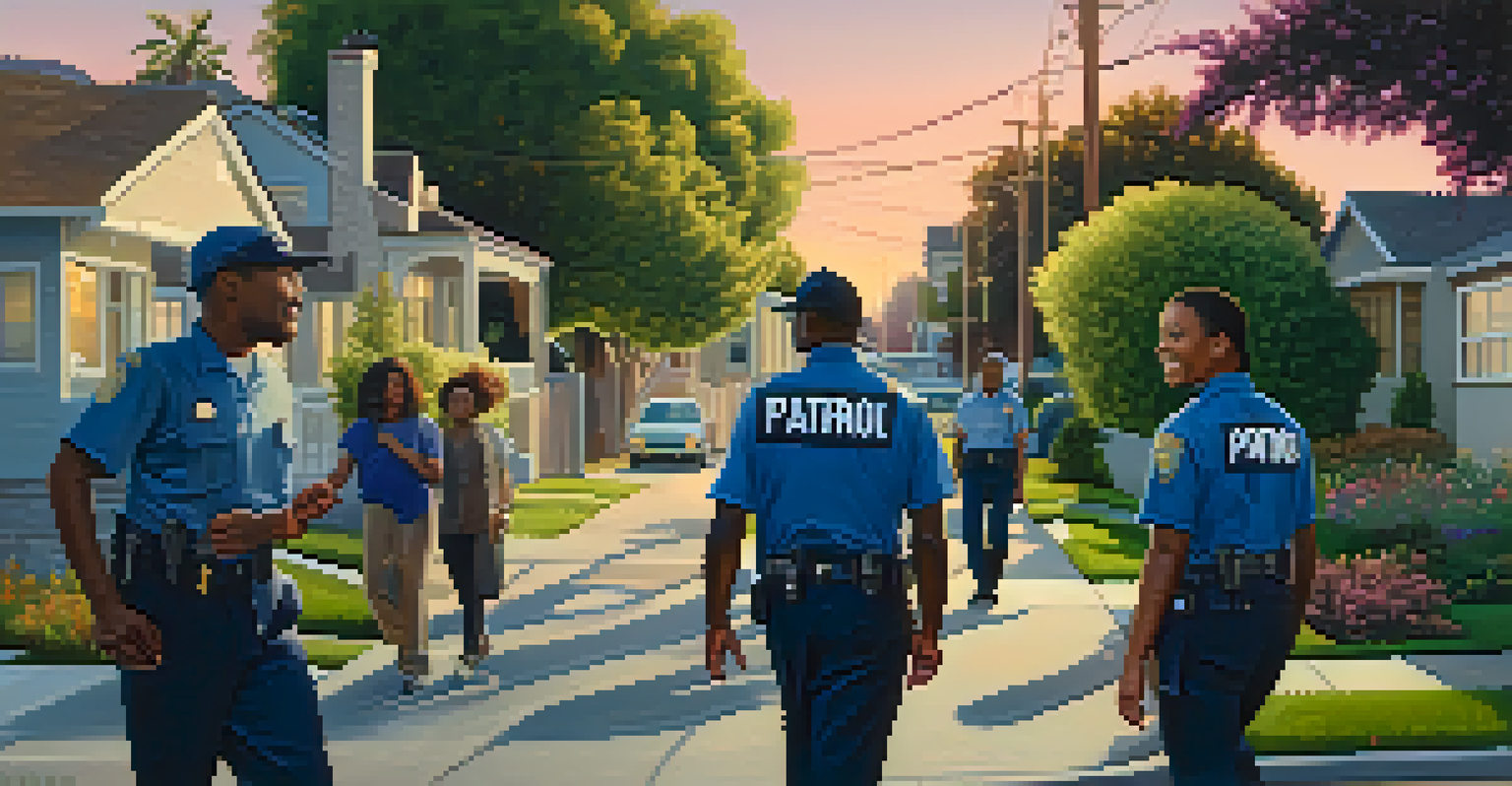 Residents on a neighborhood watch patrol in Compton, walking together in a well-lit street during the evening.