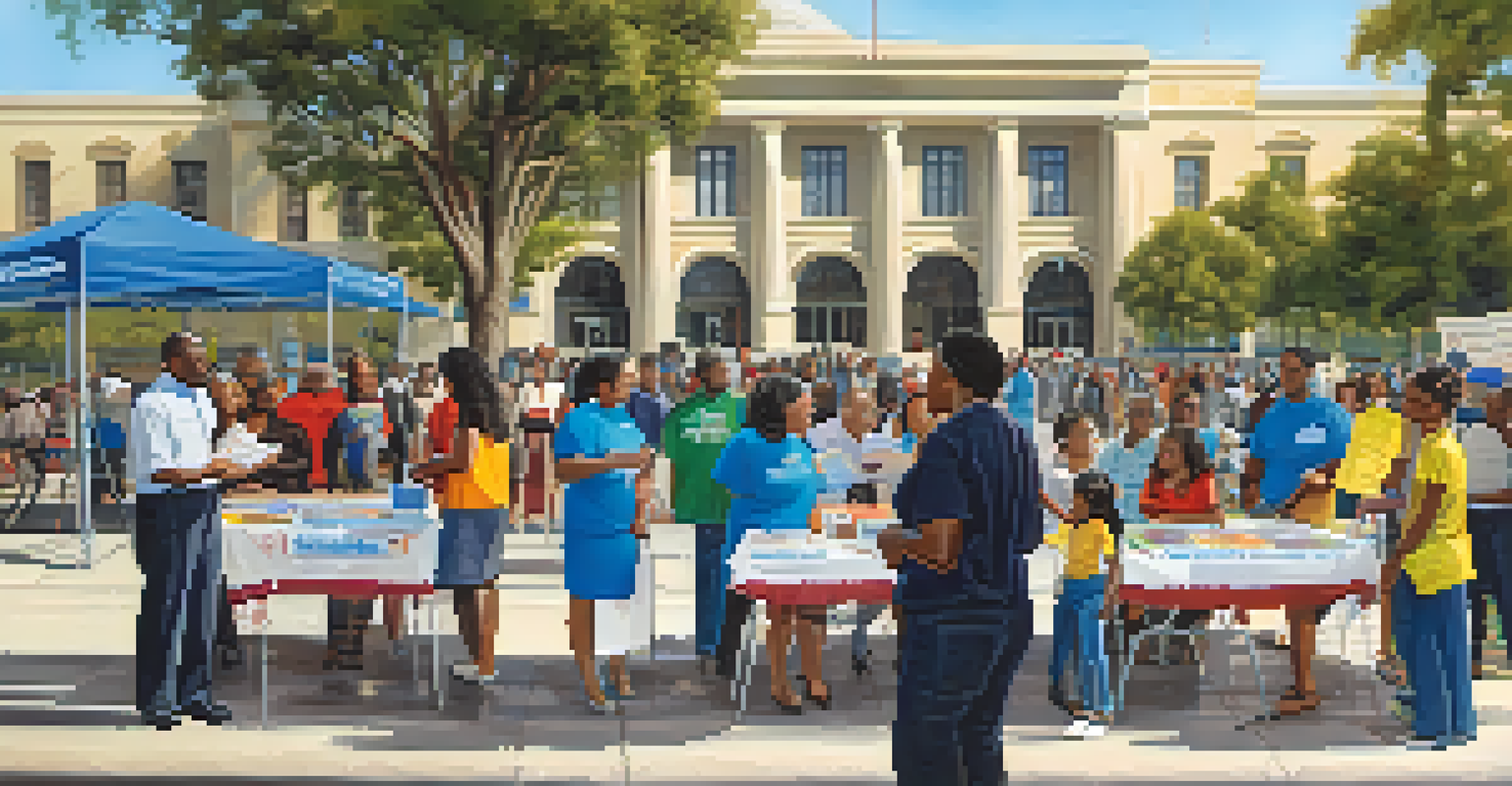 Community outreach event outside the Compton Courthouse with residents learning about their rights from legal professionals.
