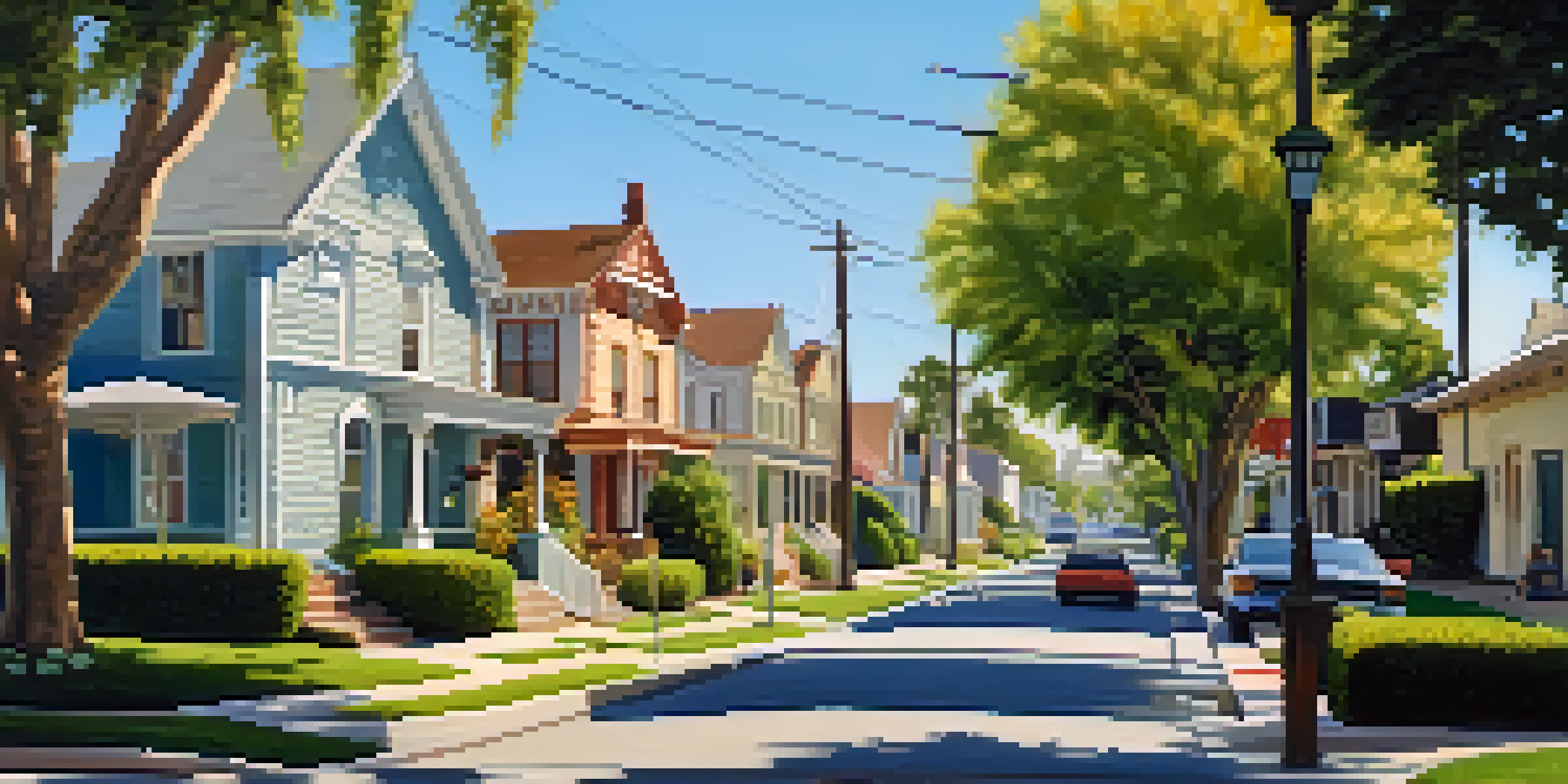 A sunny street in Historic Compton with charming homes and community members participating in a local event.