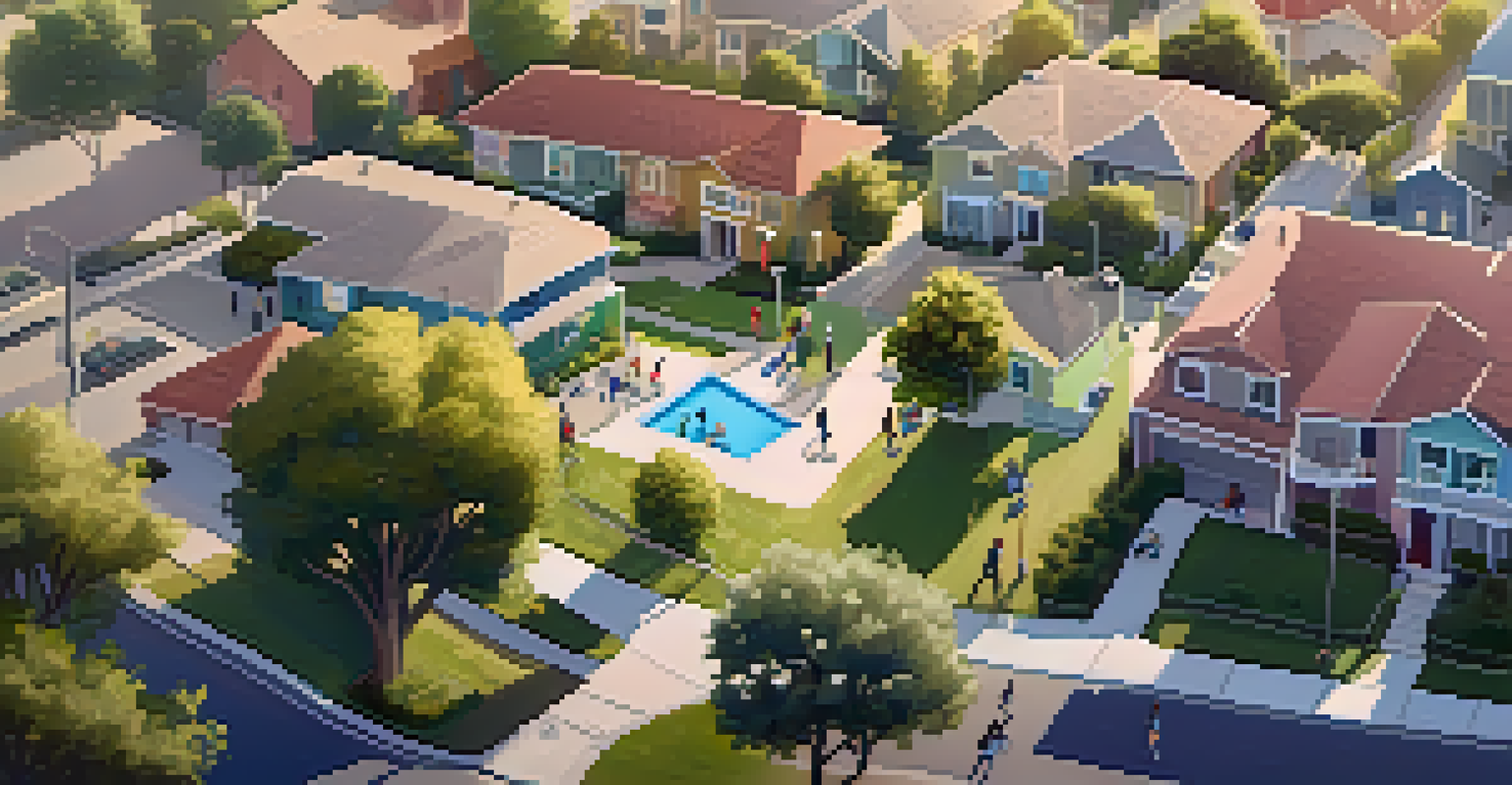 Aerial view of a neighborhood in Compton with a Wi-Fi hotspot in a park, where families are happily using digital devices.