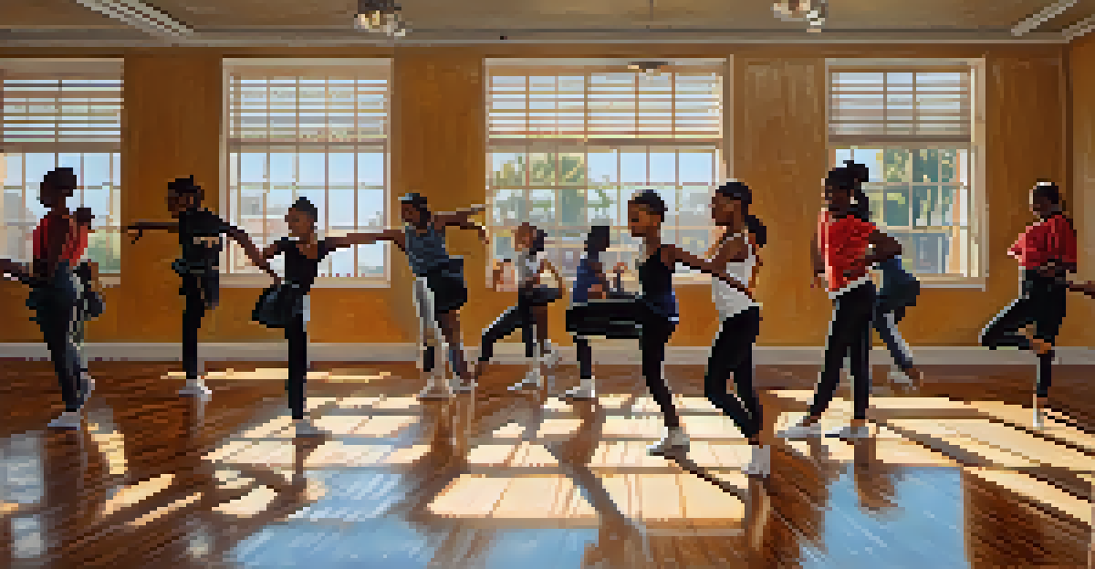 A dance studio in Compton where young dancers practice hip-hop, with sunlight streaming in and reflecting off mirrors.