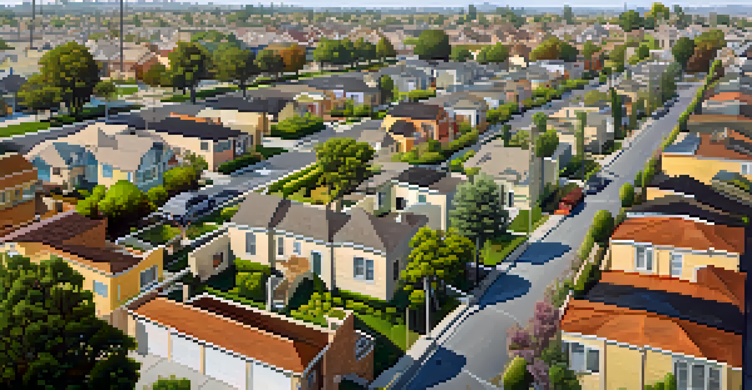 An aerial view of a Compton neighborhood showing new housing developments and older homes, illustrating urban transformation.