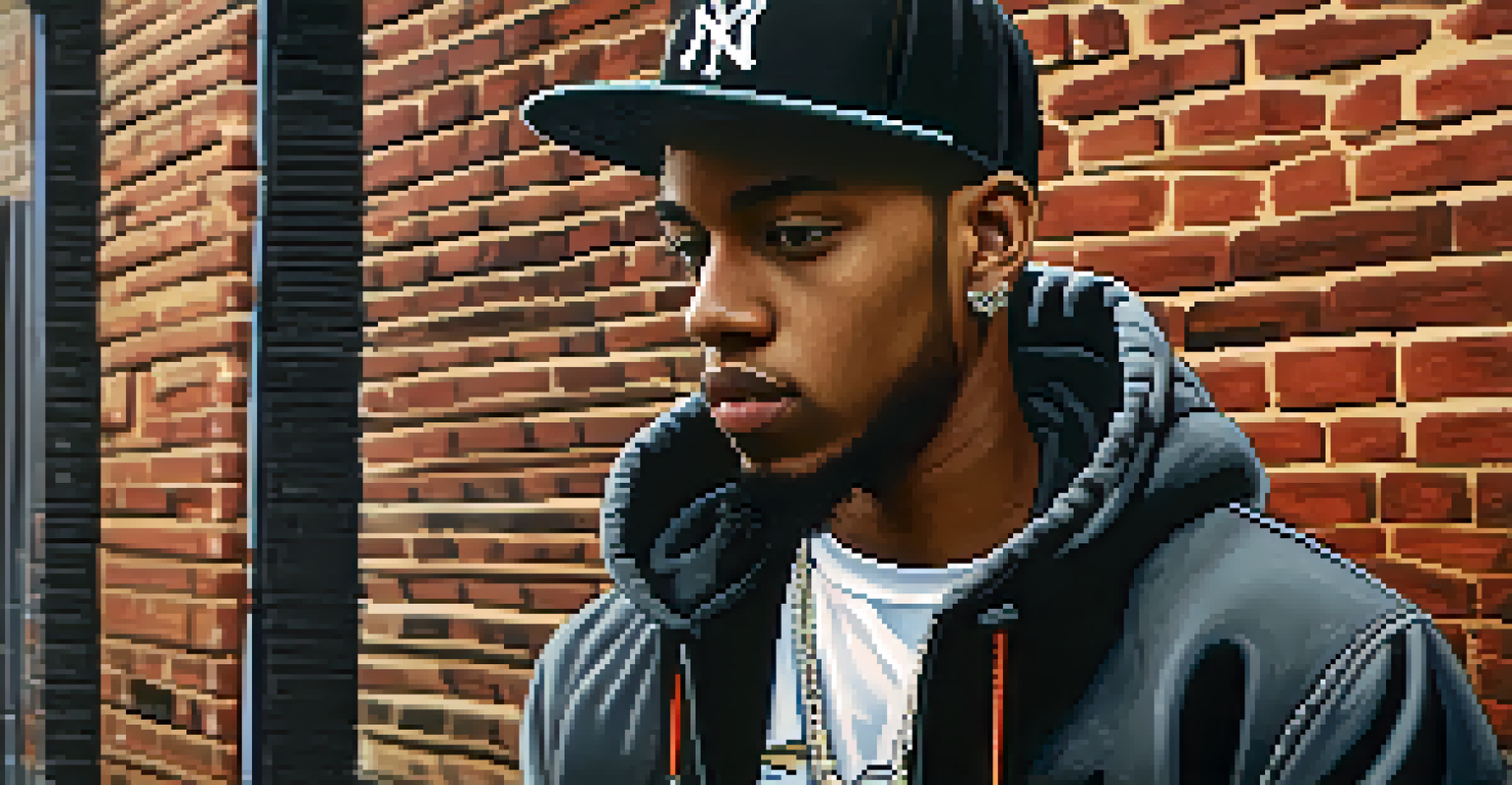 A portrait of a young rapper in Compton, wearing a beanie and graphic t-shirt, with a gritty urban backdrop, illuminated by soft light.