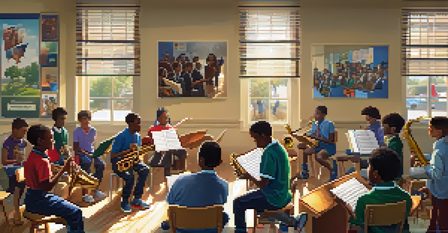 A classroom in Compton dedicated to jazz education, with students learning and engaging with their teacher.
