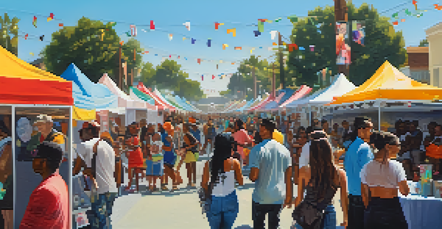 A vibrant outdoor art festival in Compton showcasing local artists, colorful artwork, and lively performances in a festive atmosphere.