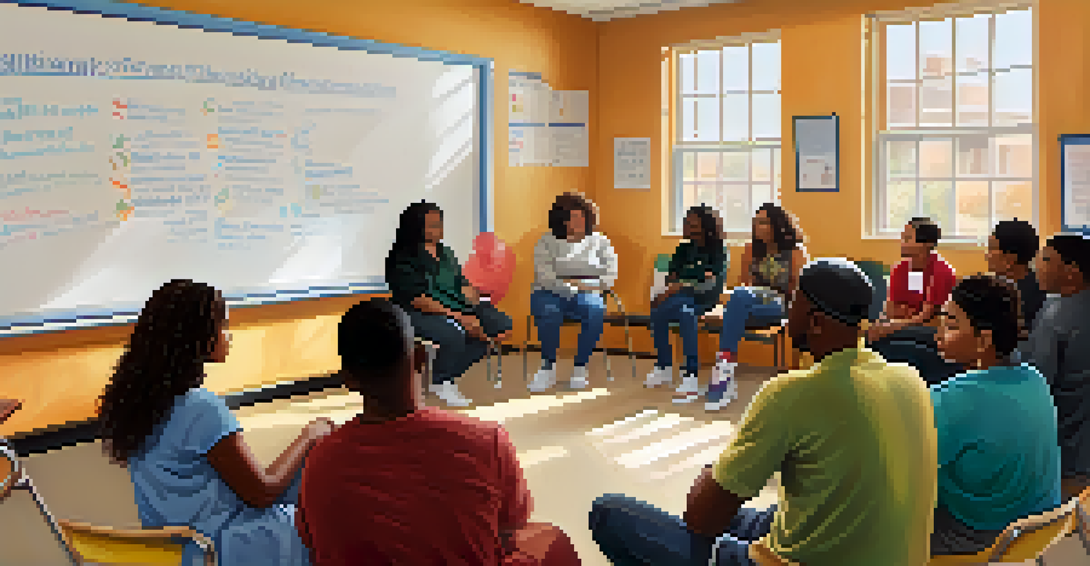 A collaborative meeting in a community center discussing after-school programs, featuring a diverse group of participants.