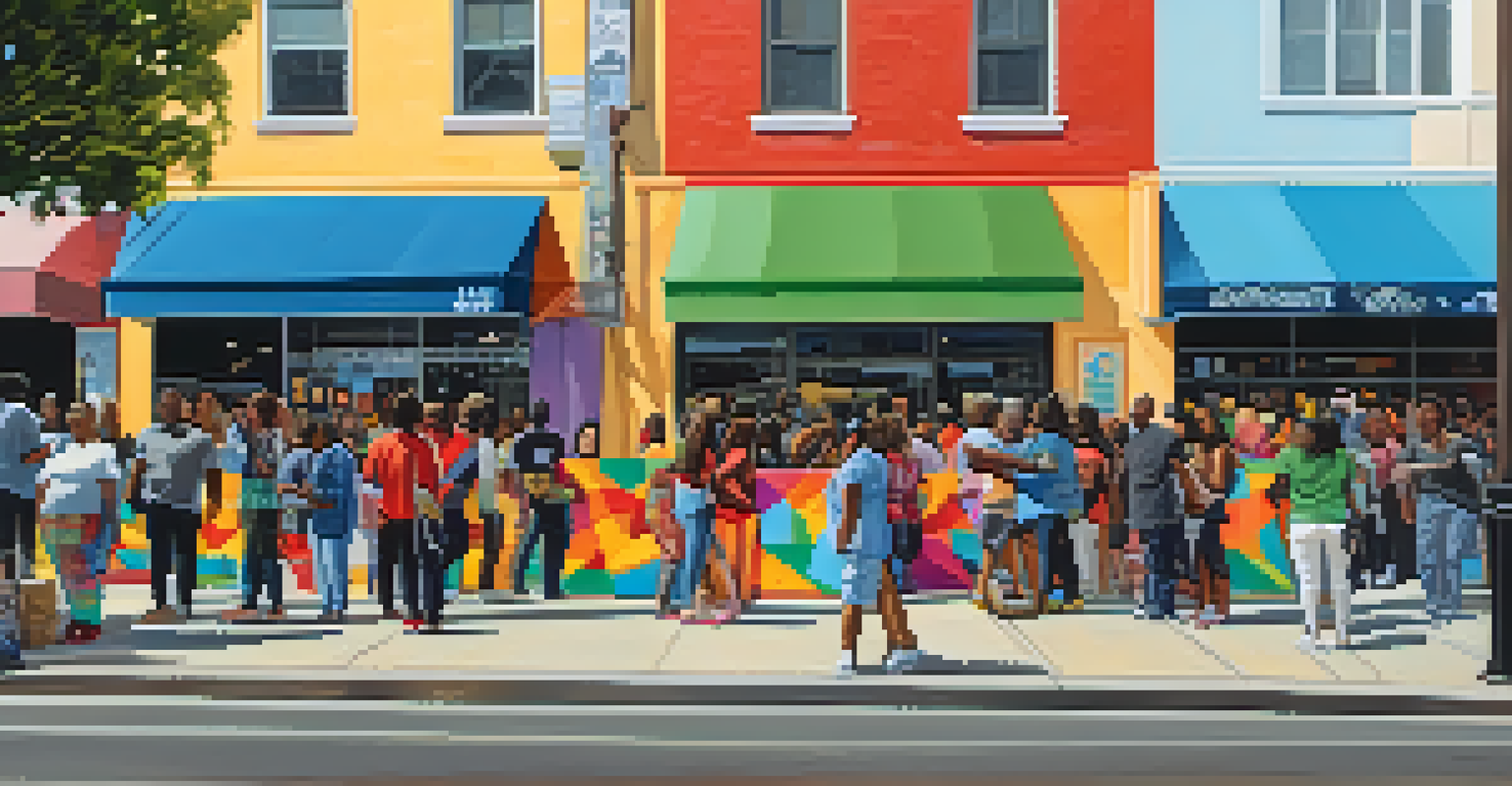 Artists and community members enjoying the Compton Art Walk, surrounded by colorful murals and decorations.