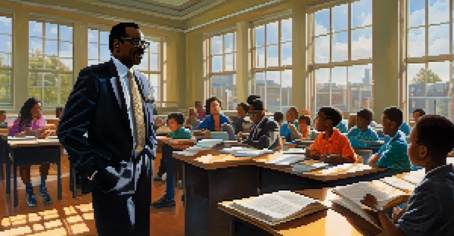 Johnnie Cochran mentoring young law students in an inspiring classroom setting.