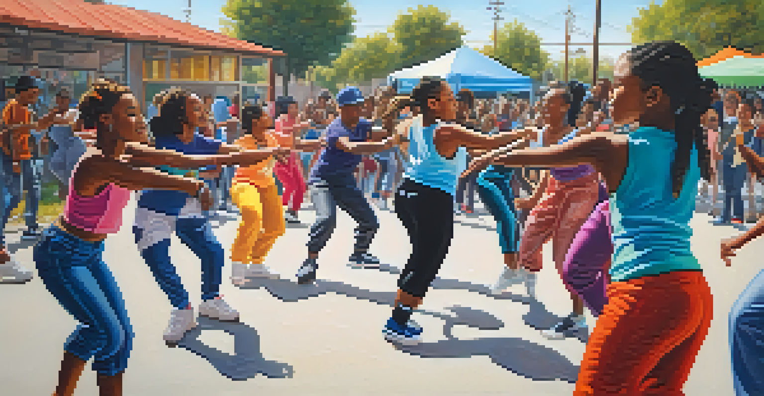 A community workshop in Compton with dancers teaching krumping techniques to an enthusiastic audience.