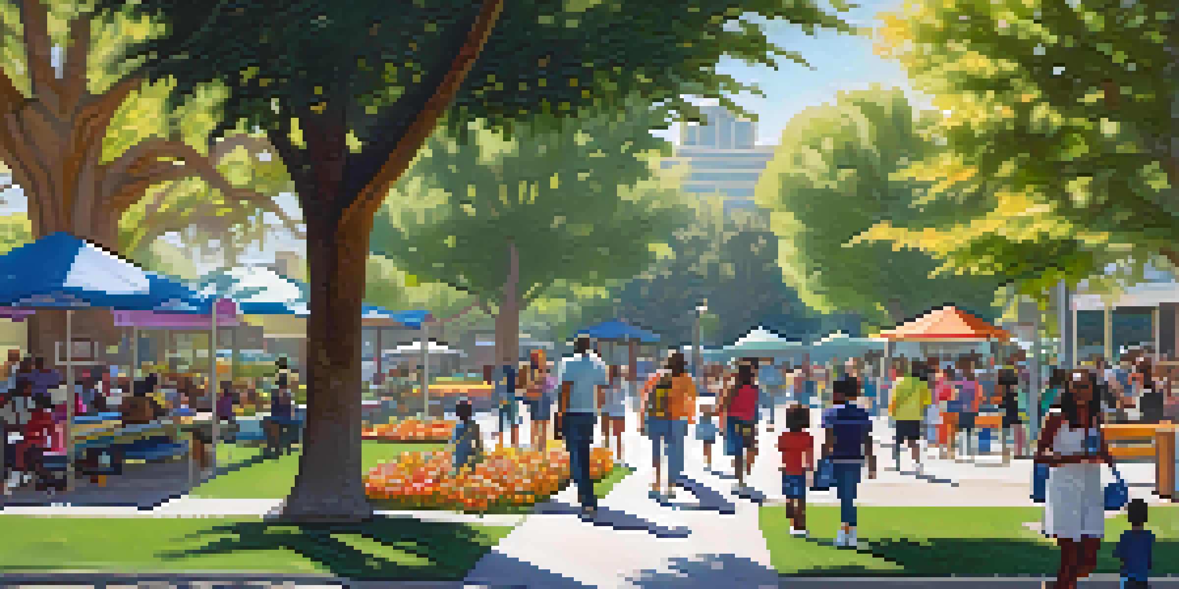 A lively urban park in Compton with people enjoying activities, surrounded by greenery and colorful flowers.