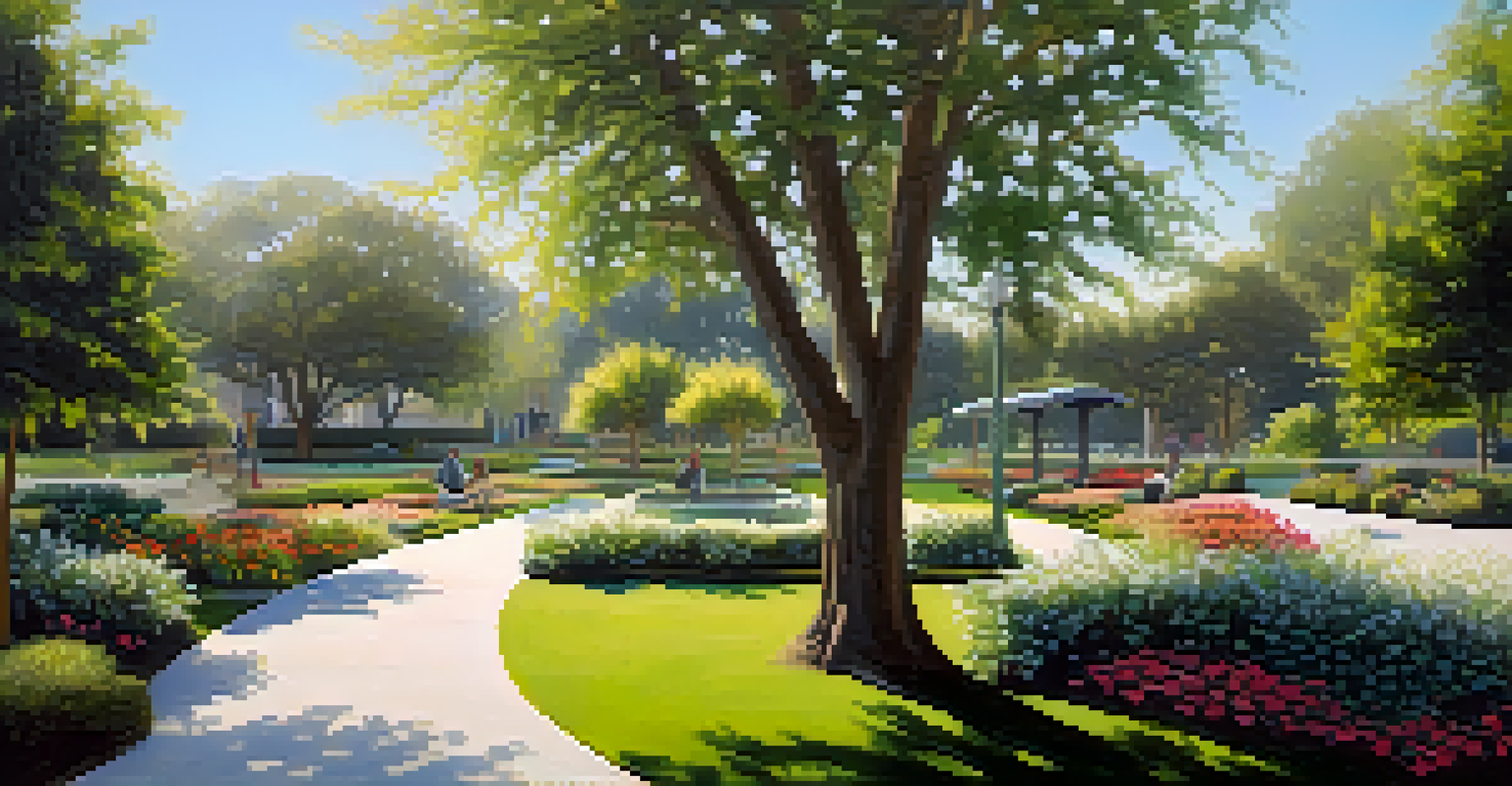 A peaceful garden in Compton, filled with flowers and art installations, inviting visitors for reflection.