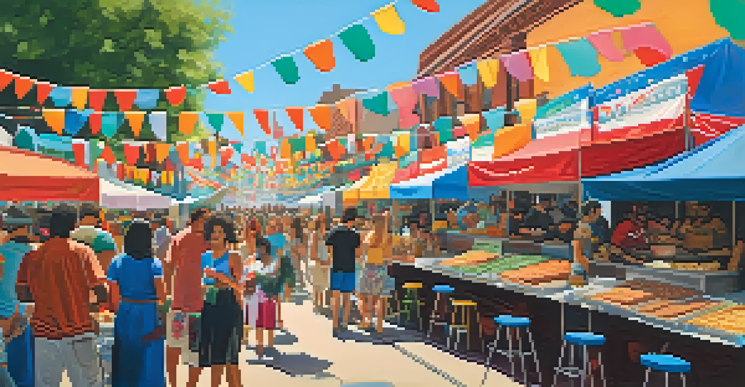A lively food festival in Compton with people enjoying various cuisines and live music.