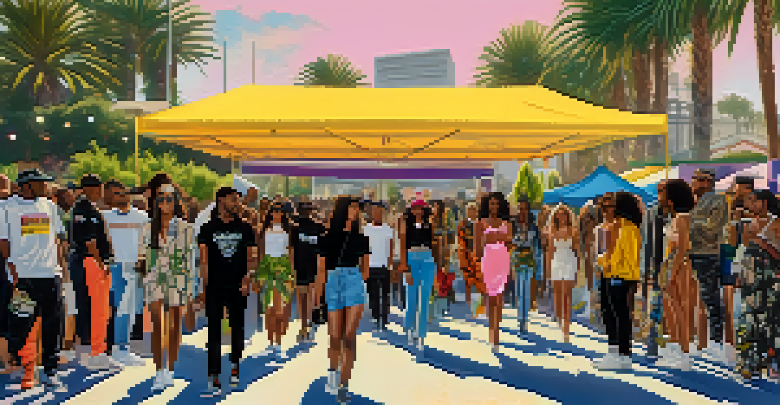 A vibrant outdoor fashion event in Compton, with models showcasing streetwear and an engaged audience.