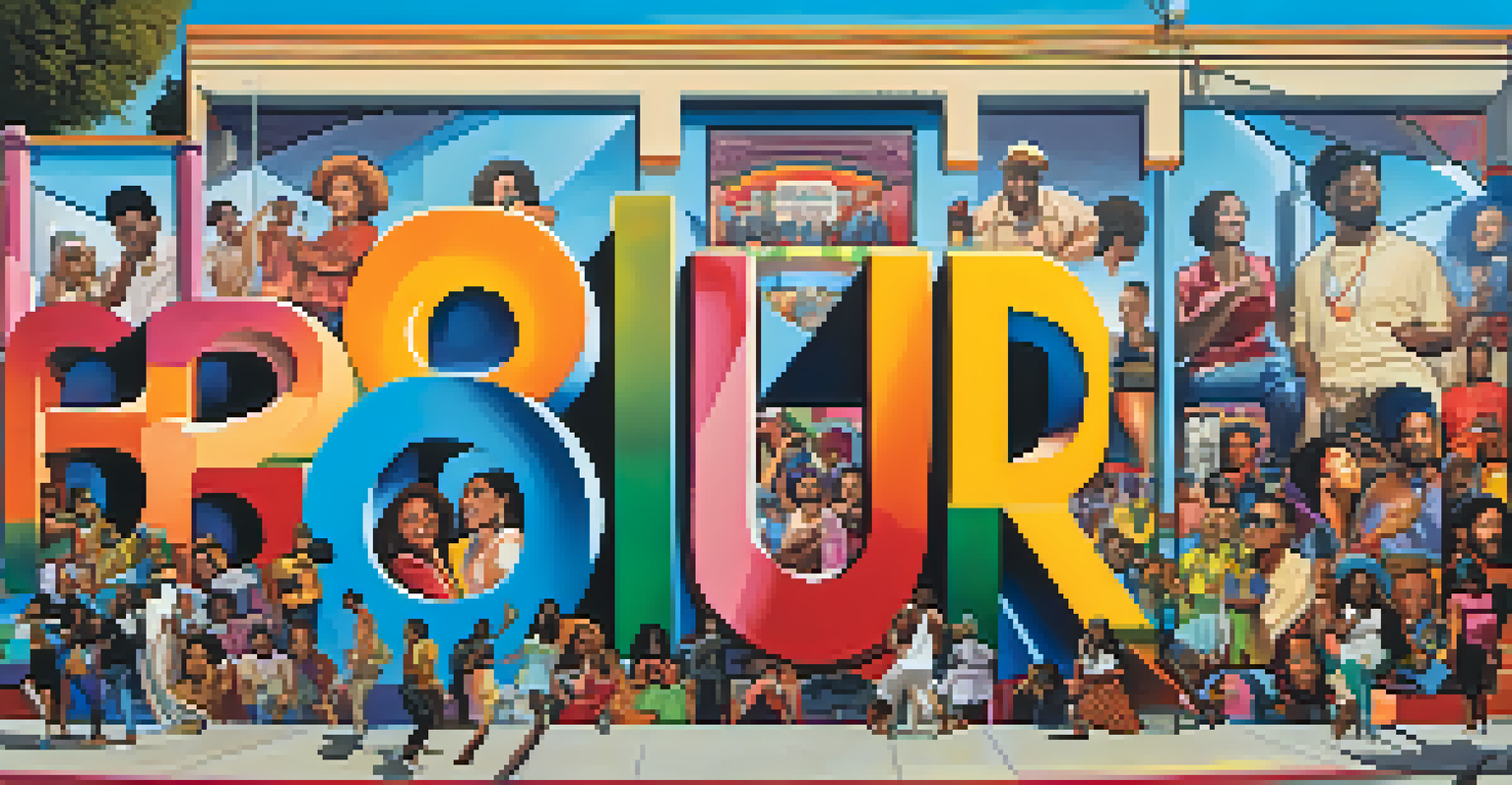 A colorful mural in Compton celebrating the history of R&B music, featuring iconic artists and musical notes in an urban setting.