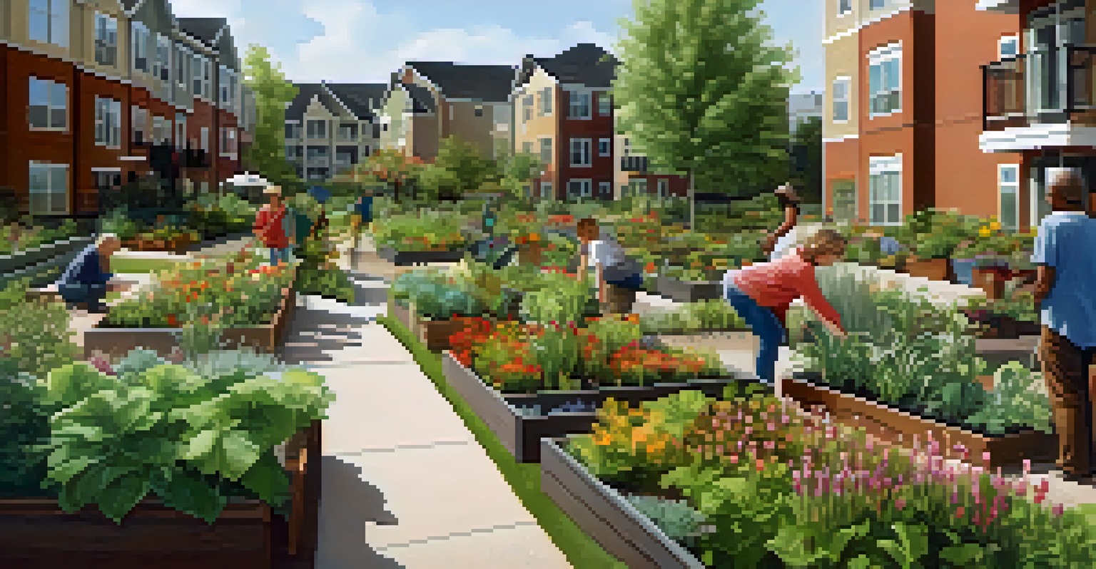 Residents working together in a community garden within a multi-family housing development.