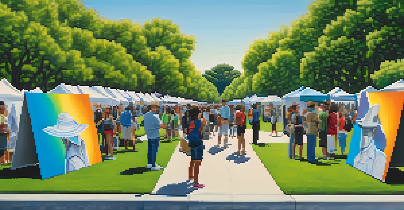 Local artists showcasing their artwork at the Compton Arts Festival, surrounded by visitors and a beautiful park setting.