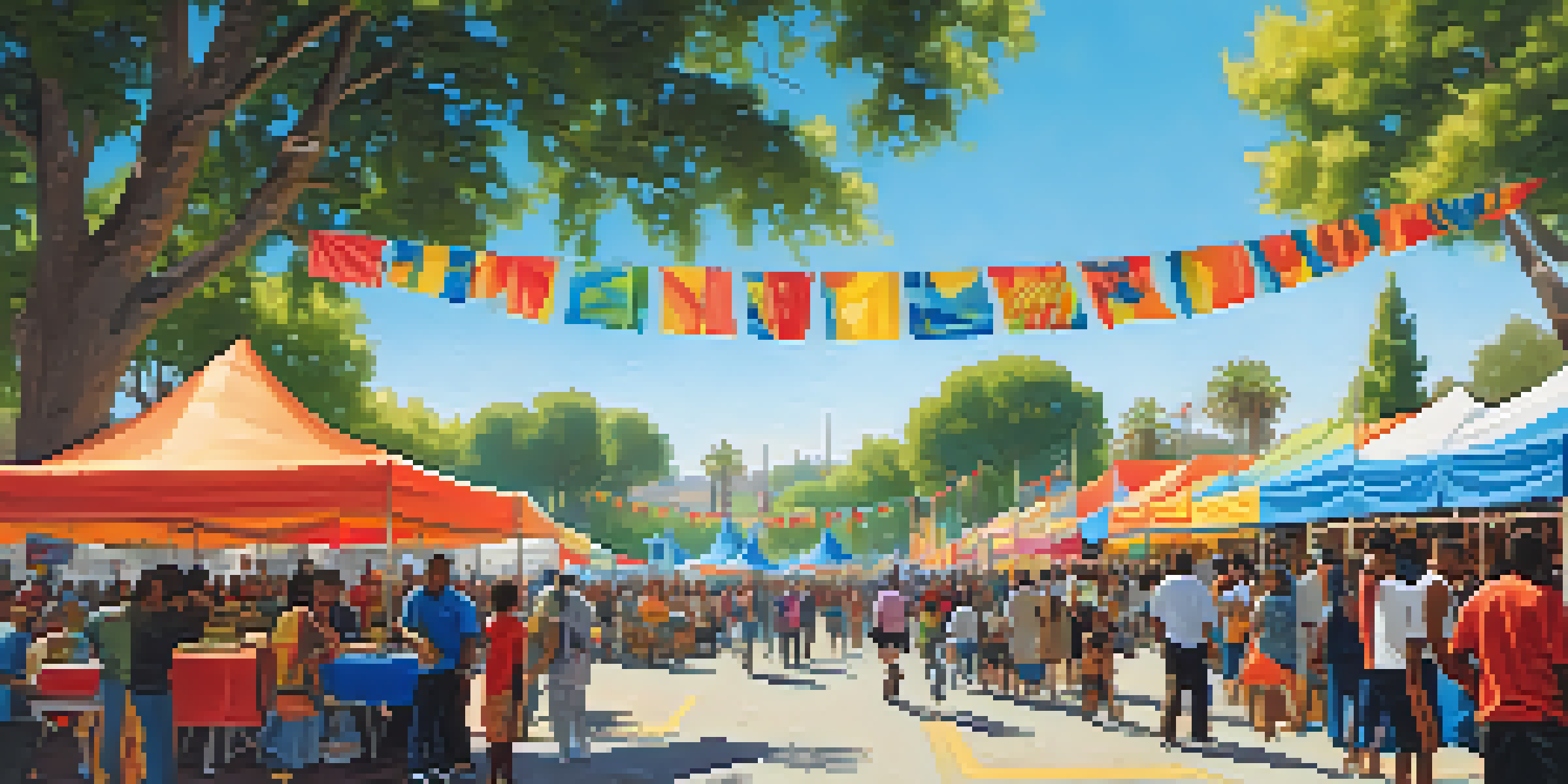 A lively community festival in Compton with colorful banners, local crafts, and families enjoying cultural performances under a bright blue sky.