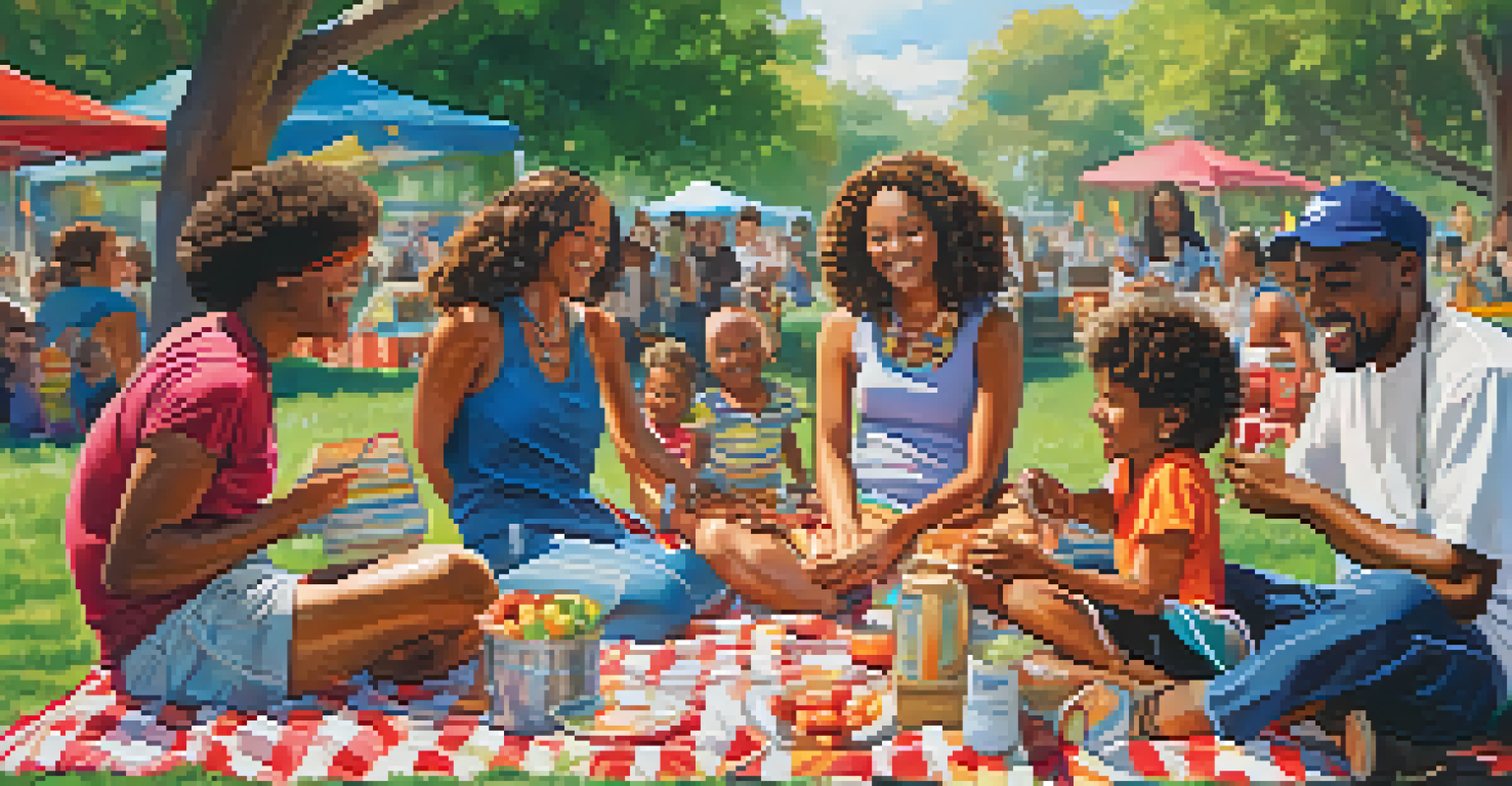 A family enjoying food and activities at Compton's music festival, with children participating in music workshops.