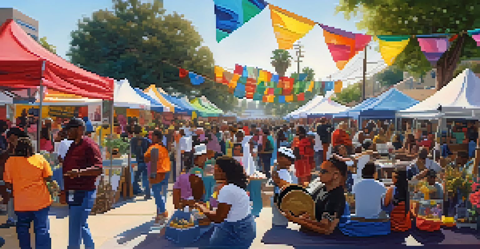 A lively community event in Compton featuring local art, food, and musicians with a diverse crowd.
