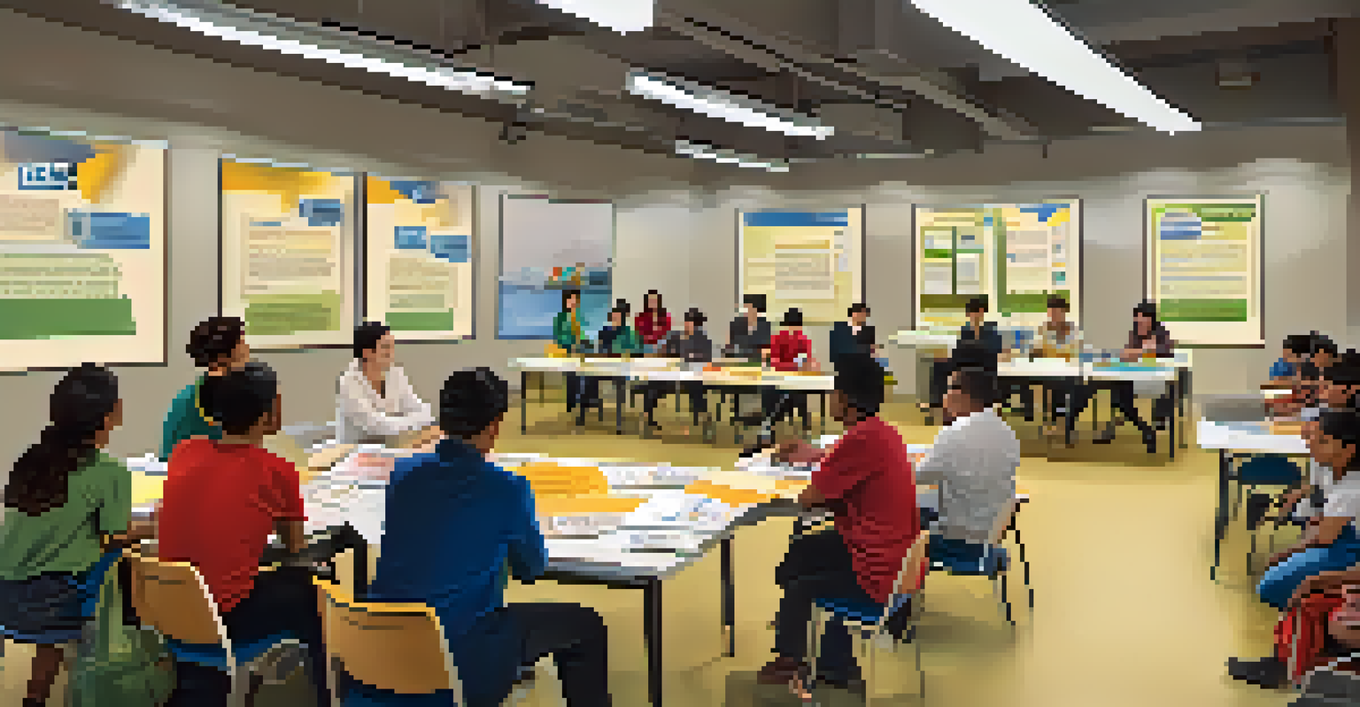 A modern classroom filled with diverse participants attending a business skills training workshop, with educational materials and a facilitator leading the session.