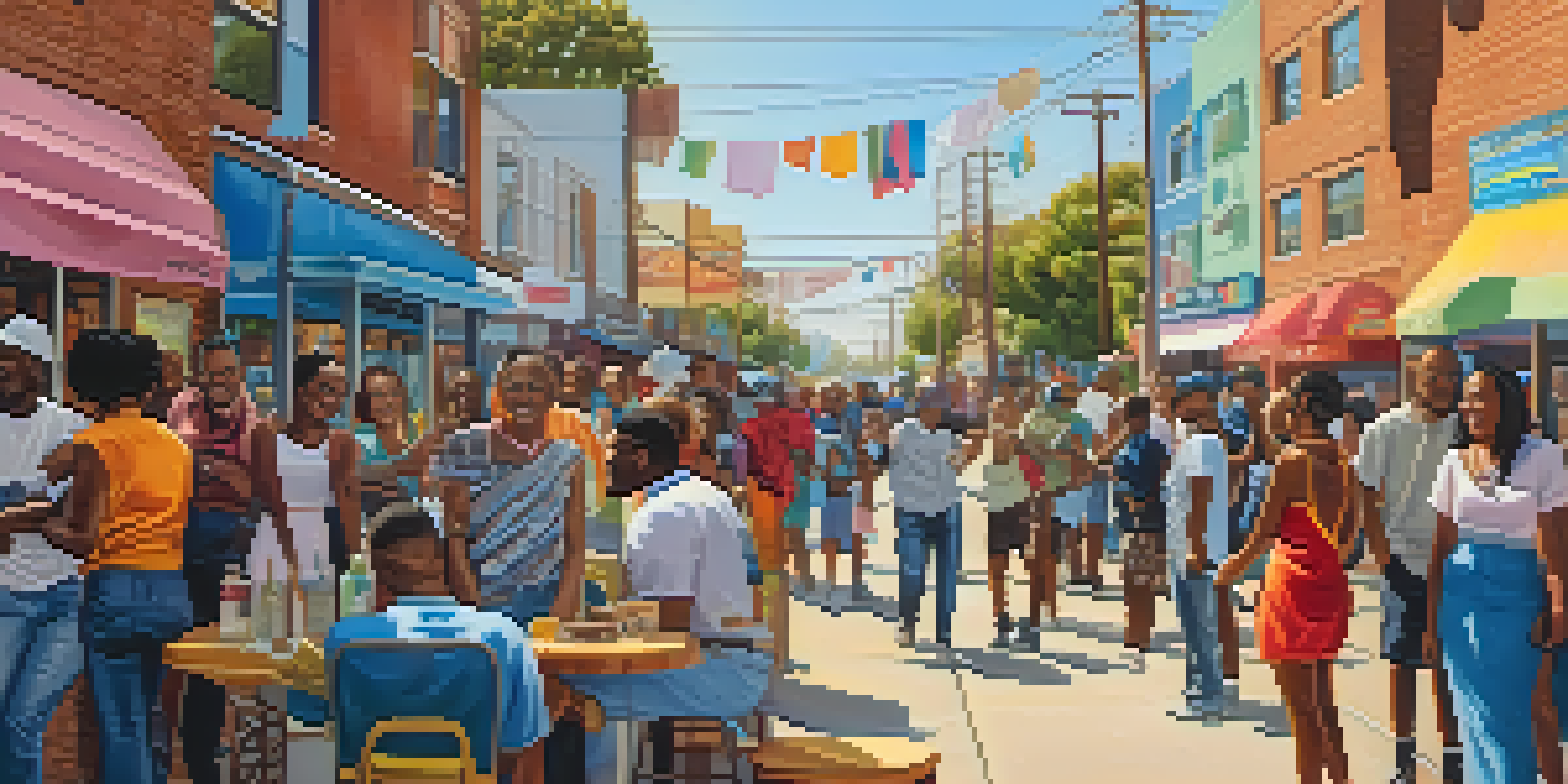 A lively community event in Compton with diverse people and colorful murals.