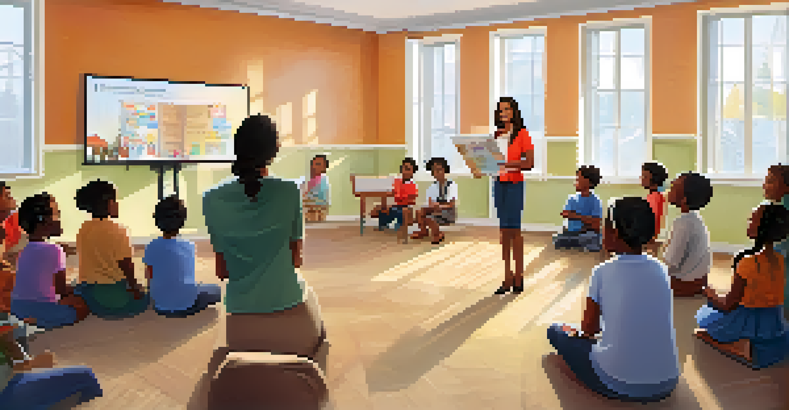 An educator conducting a workshop for parents on financial literacy, with families actively participating and engaging in the learning process.
