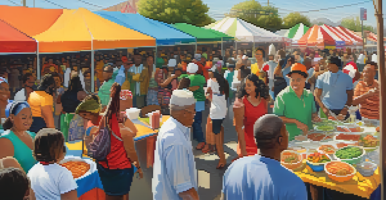 A community festival in Compton celebrating culinary diversity with colorful booths and families enjoying food.
