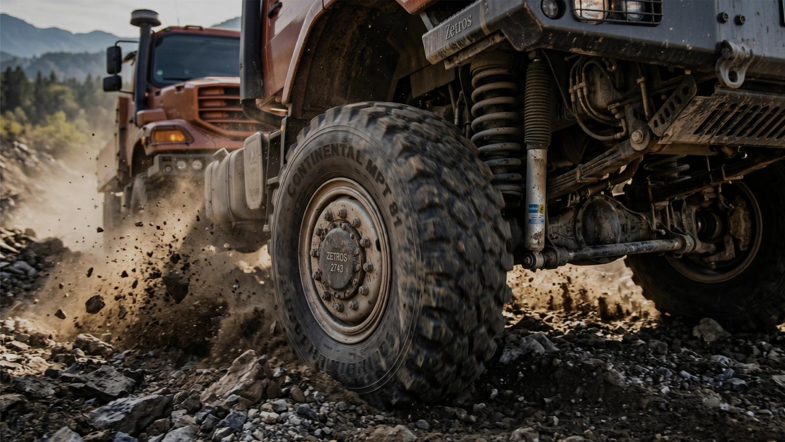 Close-up of the Zetros all-wheel-drive system in action