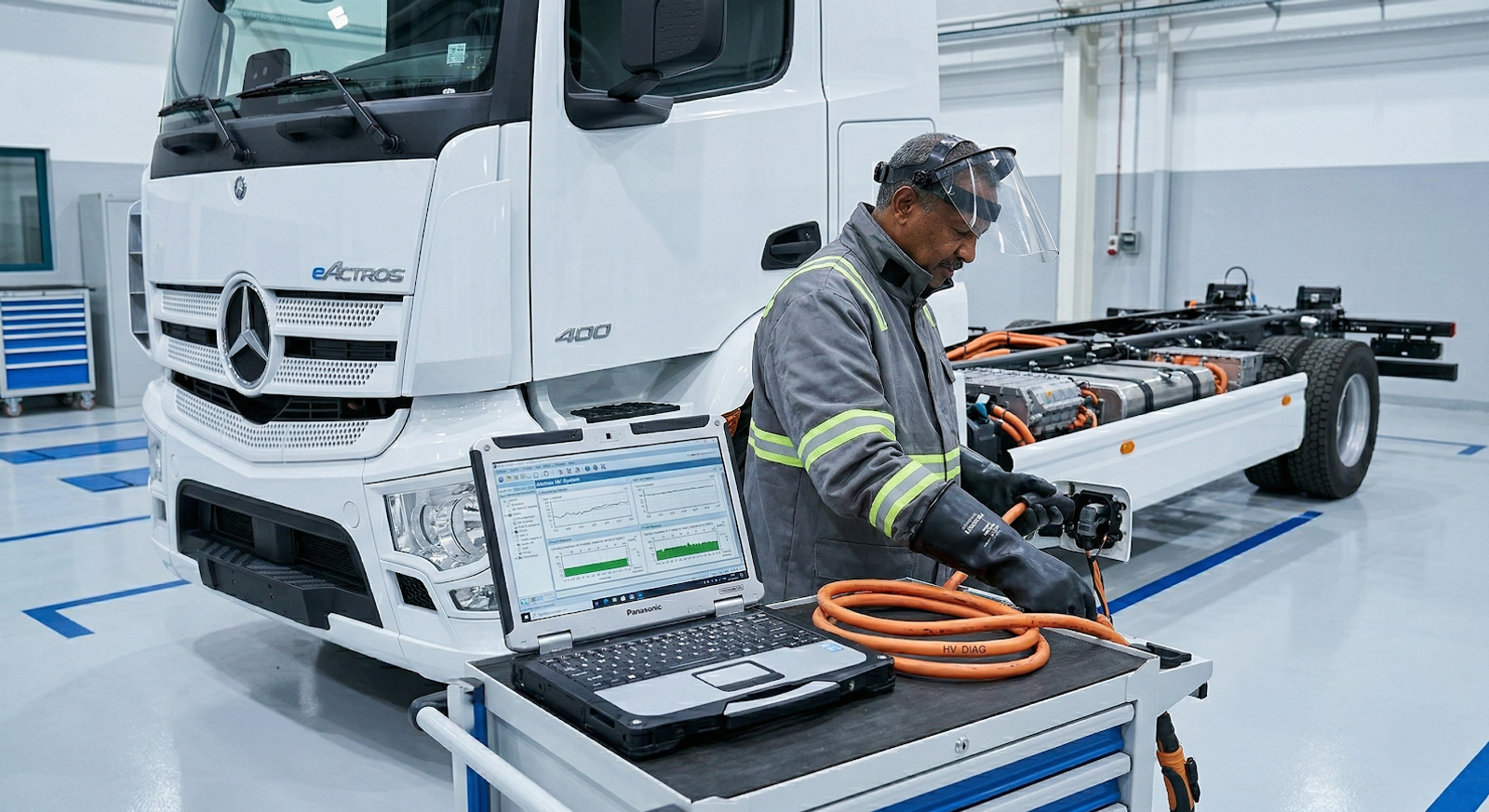 Daimler Sudan technicians supporting the Mercedes eActros 400 high-voltage system