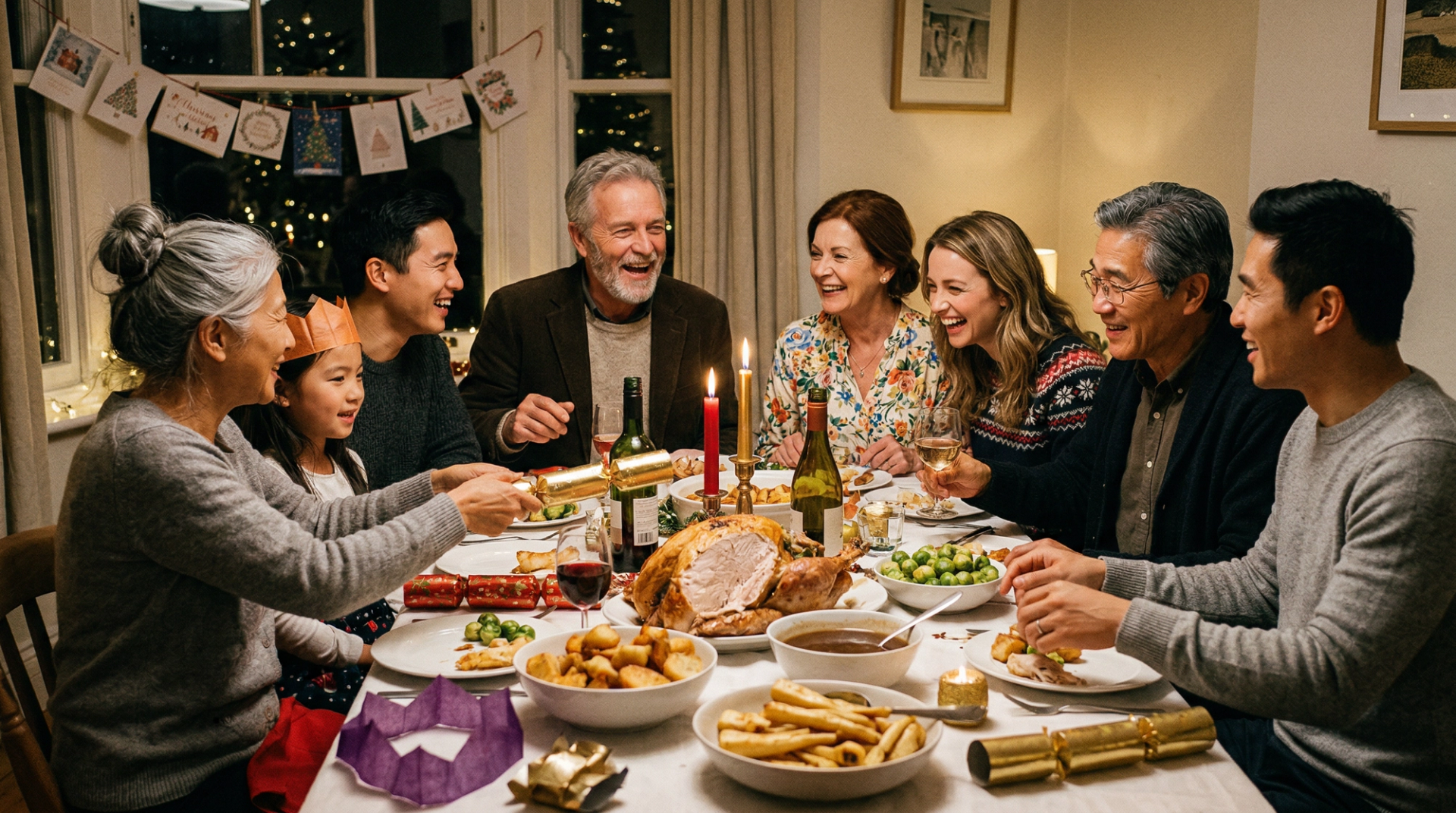 Both families meeting for the first time at Christmas 2025, around a Bristol dining table