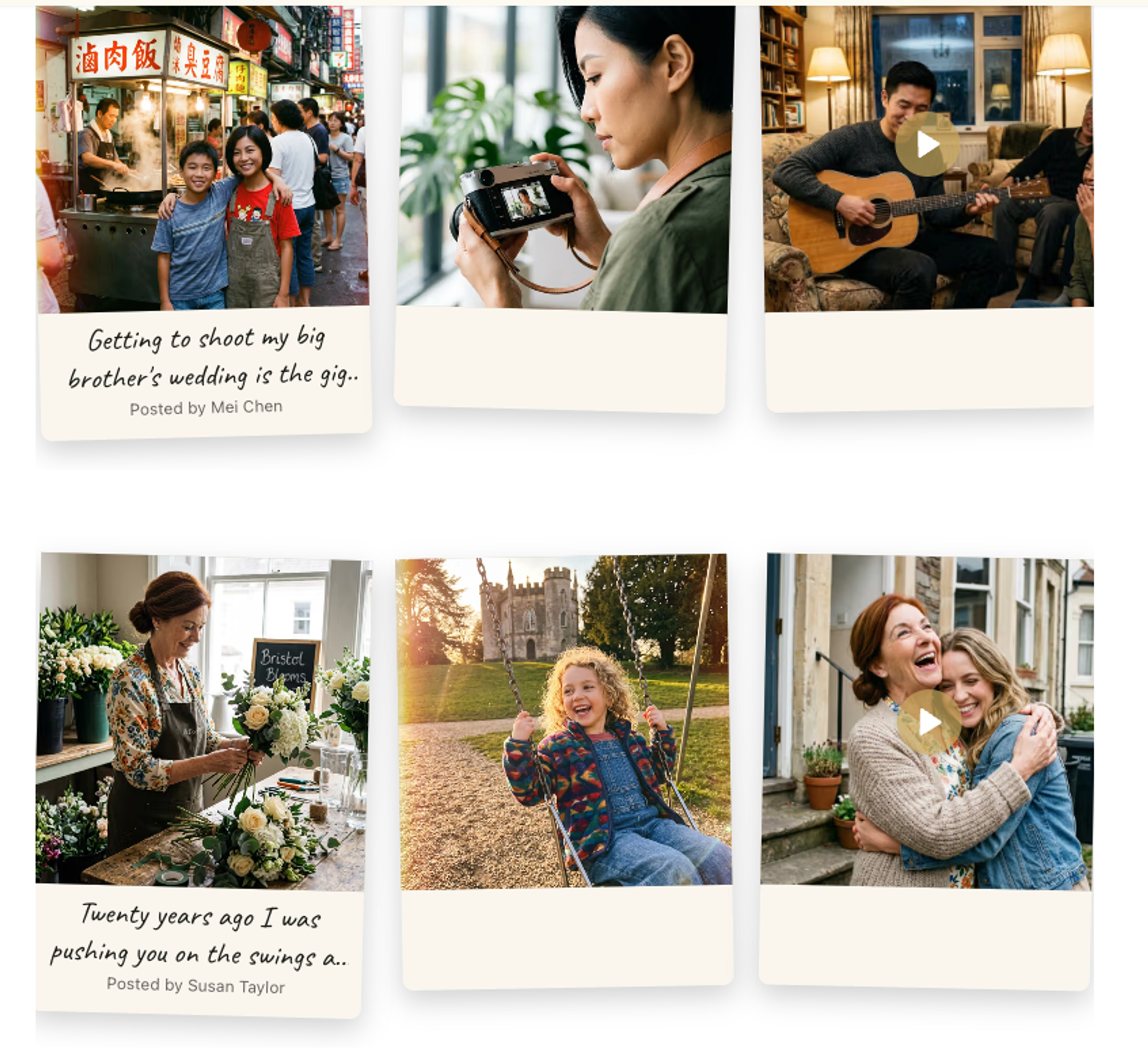 The guest book's Snapshots view showing guest photos as a polaroid wall