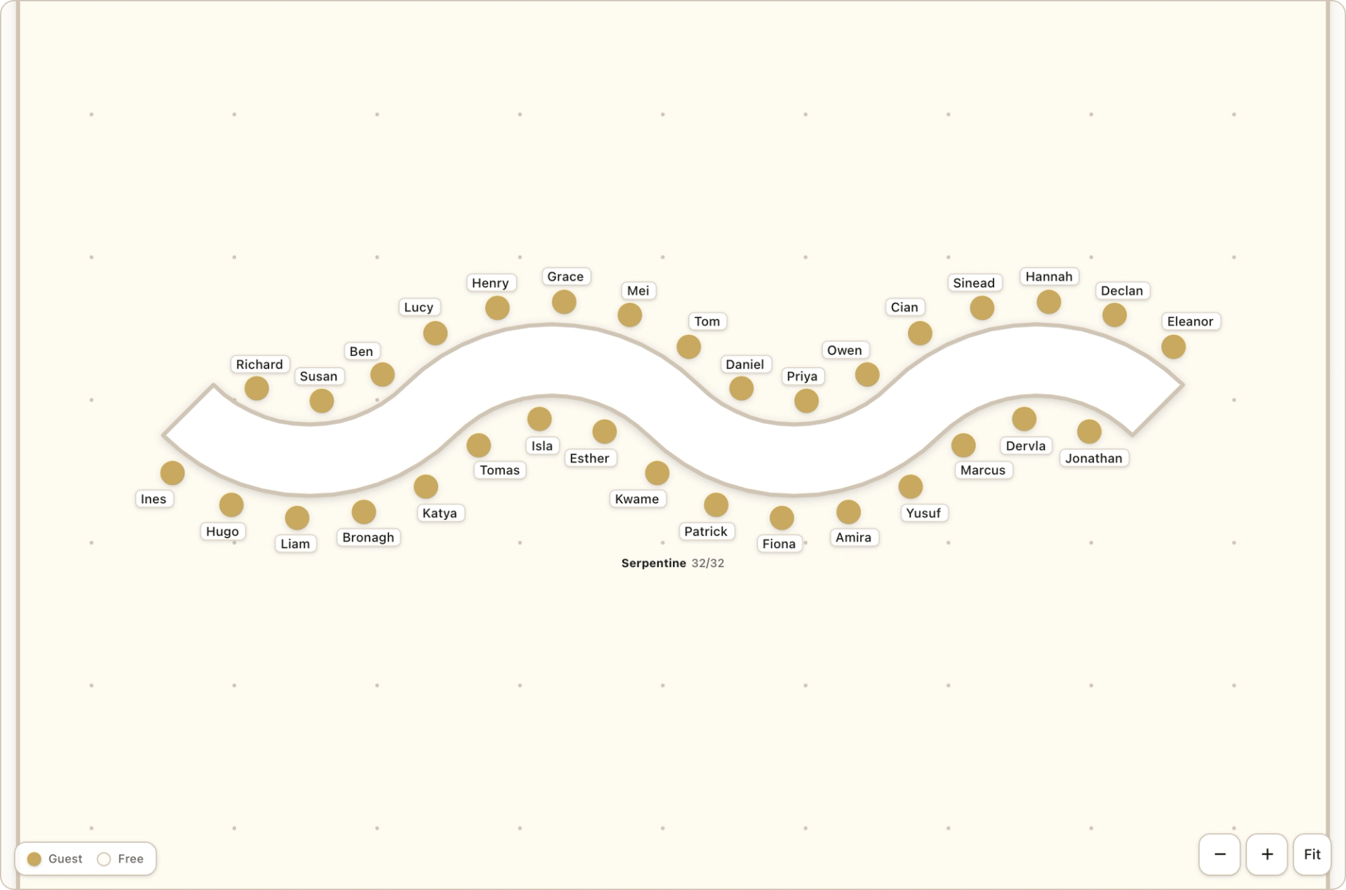 A serpentine table on the seating plan