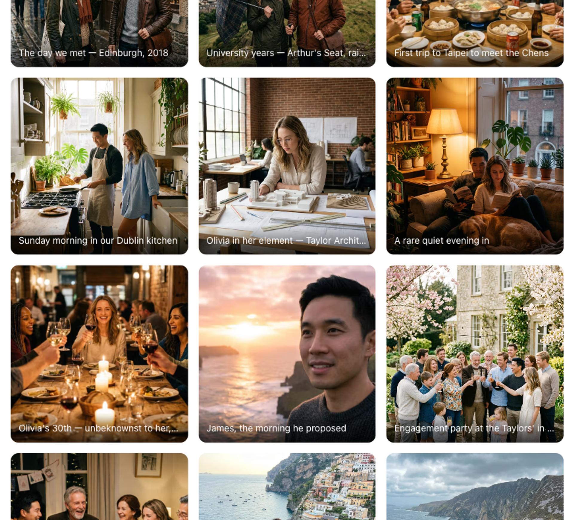 A wedding website gallery filled with guest photos and videos