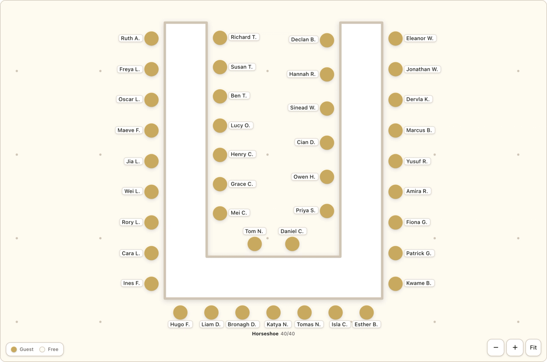 A horseshoe layout on the seating plan