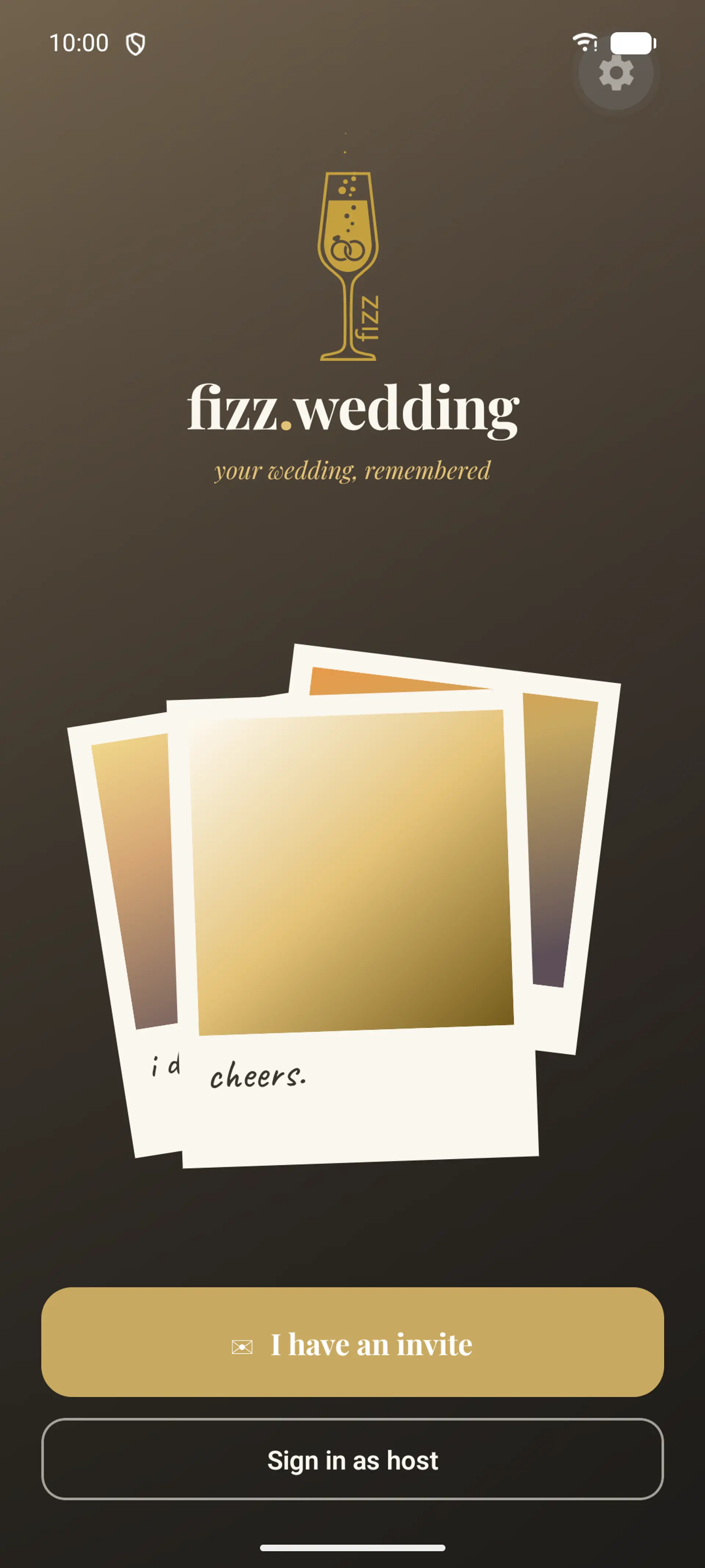 The Fizz companion app welcome screen, with options to join with an invite or sign in as host