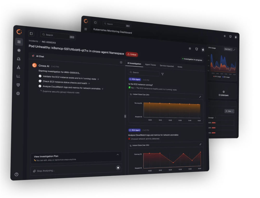 Screenshot of Ciroos AI SRE Teammate