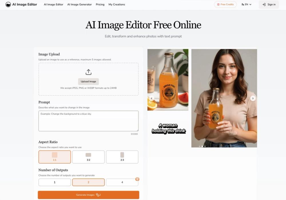 Screenshot of AI Image Editor