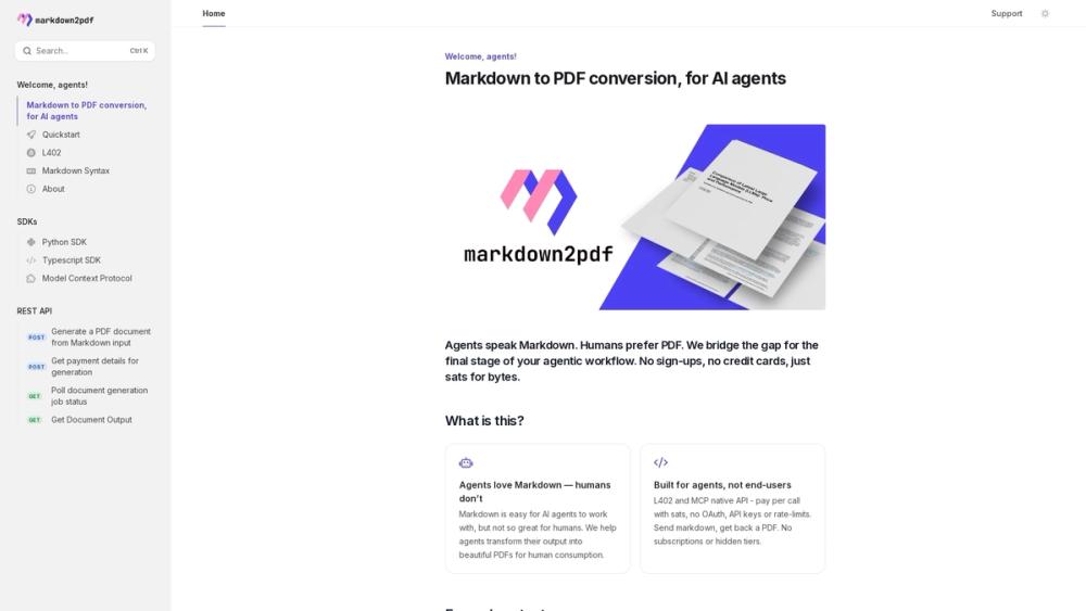 Screenshot of Markdown2PDF.ai