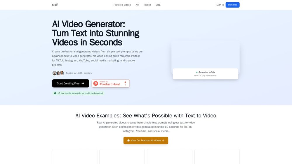Screenshot of Sisif AI Video Generator