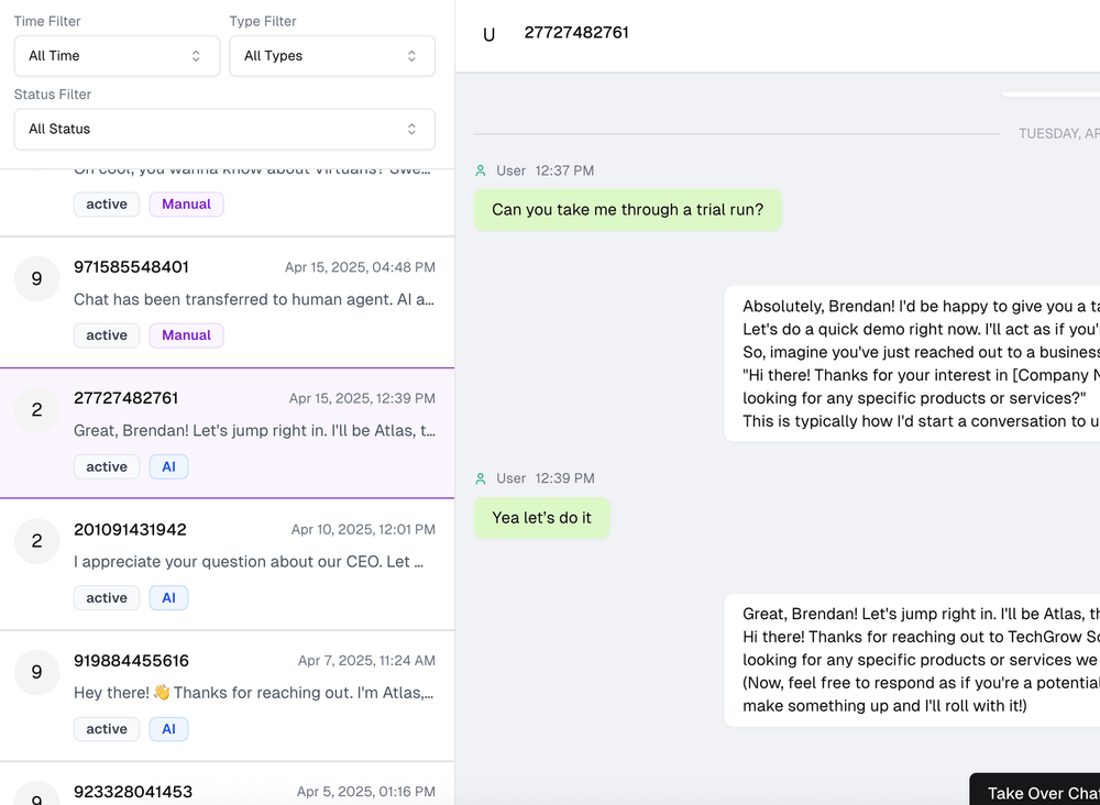 Screenshot of Virtuans AI Sales Agents